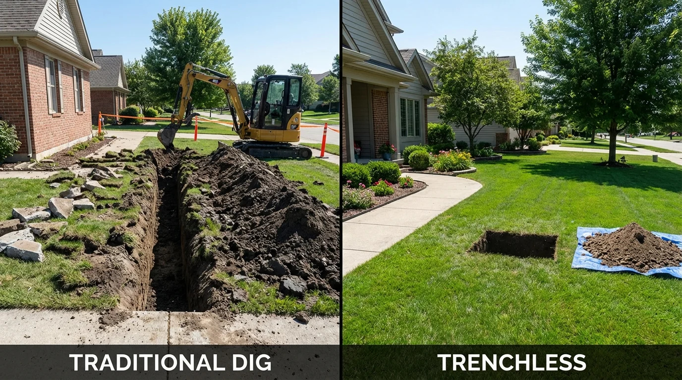 Trenchless sewer repair with minimal yard damage versus traditional excavation in Calico Rock, AR